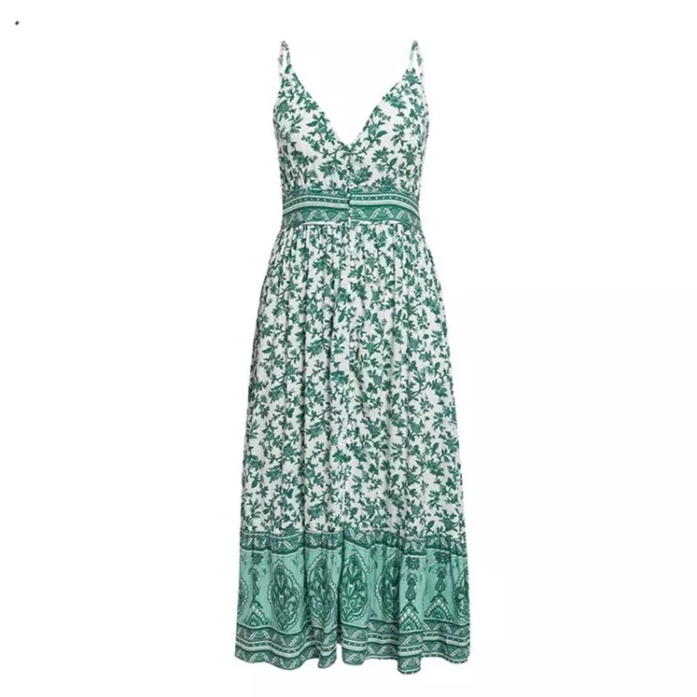 CLEARANCE Green Boho Floral Printed Midi Dress - Picture 6 of 8